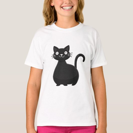 Grappige zwarte kat grote ogen knuffel kat illustr t-shirt (Voorkant)