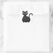 Grappige Zwarte Kat Grote Ogen Moppige Kat Illustr Vierkante Sticker (Tas)