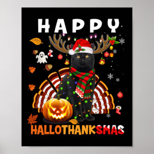Grappige zwarte kat Halloween Kerstkat Happy Hall Poster