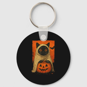 Grappige zwarte kat Halloween pompoen Spooky Ghost Sleutelhanger