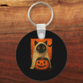 Grappige zwarte kat Halloween pompoen Spooky Ghost Sleutelhanger (Voorkant)