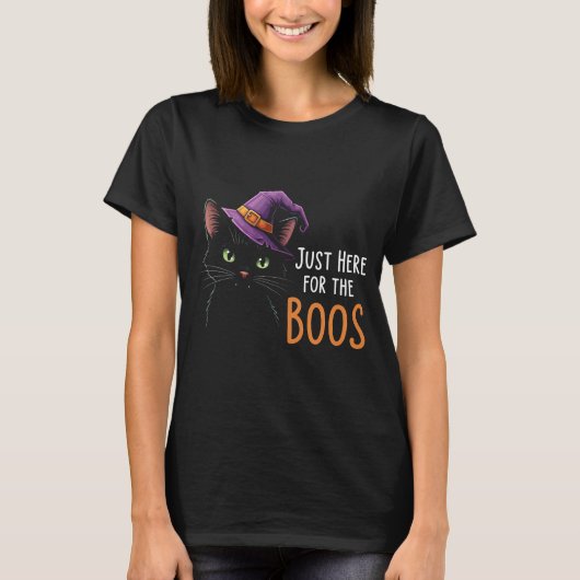 Grappige zwarte kat hier voor het boe t-shirt | C (Voorkant)