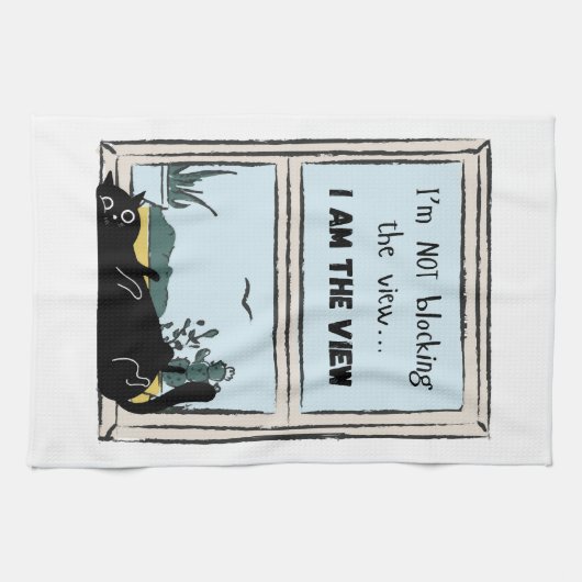 Grappige Zwarte Kat, ik ben het uitzicht Theedoek (Horizontaal)