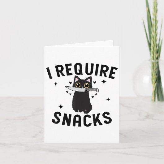 Grappige zwarte kat, ik heb snacks nodig kaart (Voorkant)