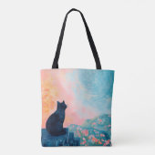 Grappige zwarte kat in de natuur tote bag (Achterkant)
