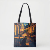 Grappige zwarte kat in het restaurant tote bag (Voorkant)