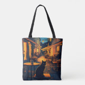 Grappige zwarte kat in het restaurant tote bag (Achterkant)