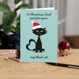 Grappige zwarte kat in kerstmuts kerstkaart kaart