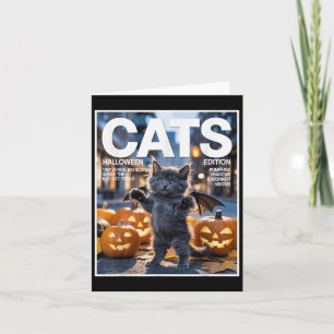 Grappige zwarte kat in vleermuiskostuum Schattige  Kaart