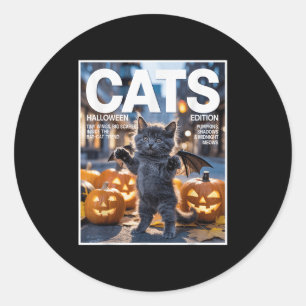 Grappige zwarte kat in vleermuiskostuum Schattige  Ronde Sticker