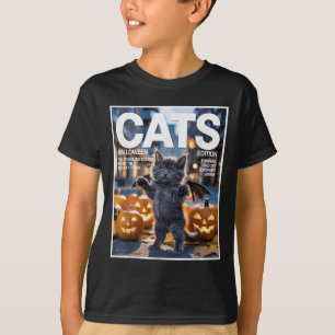Grappige zwarte kat in vleermuiskostuum Schattige T-shirt
