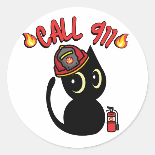 Grappige zwarte kat is een brandweerman ronde sticker (Voorkant)