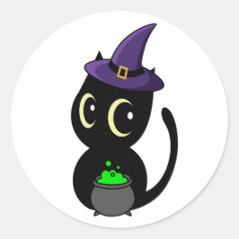Grappige zwarte kat is een heks ronde sticker