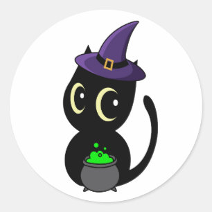 Grappige zwarte kat is een heks ronde sticker