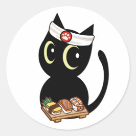 Grappige zwarte kat is een sushi kok ronde sticker
