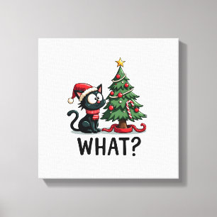 Grappige Zwarte Kat Kado Die Kerstboom Omverduwt C Canvas Afdruk