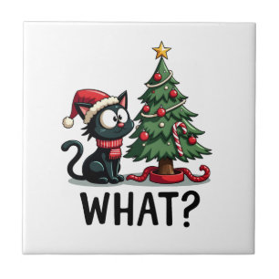 Grappige Zwarte Kat Kado Die Kerstboom Omverduwt C Tegeltje