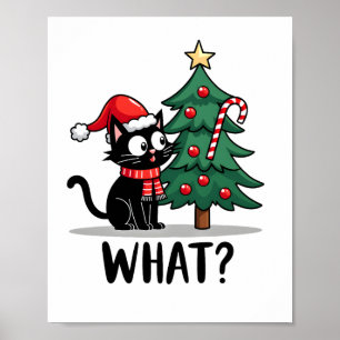 Grappige Zwarte Kat Kado Kerstboom Omverduwen C Poster