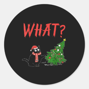 Grappige Zwarte Kat Kado Kerstd Boom Omverwerpen C Ronde Sticker