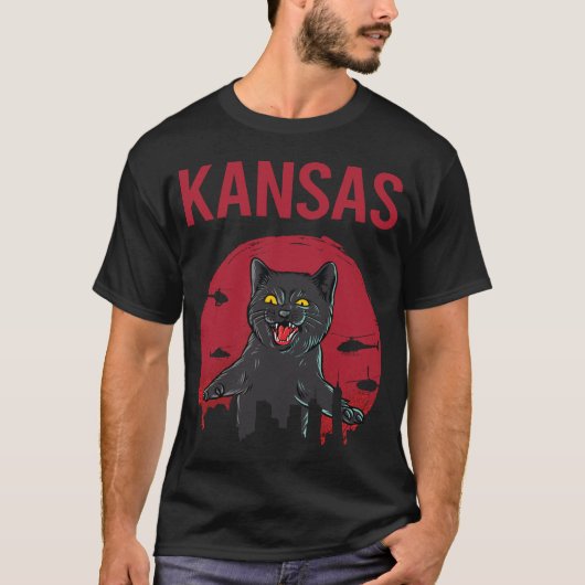 Grappige zwarte kat Kansas T-shirt (Voorkant)