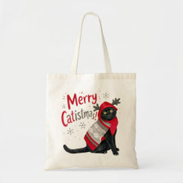 Grappige Zwarte Kat Kerst Ontwerp Tote Bag
