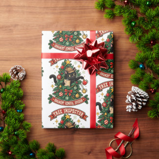 Grappige Zwarte Kat Kerstboom Inspecteur Cadeaupapier