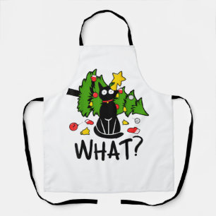 Grappige Zwarte Kat Kerstboom Kerstman Merry Humor Schort
