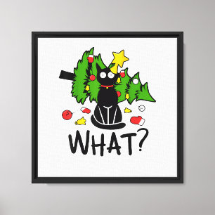 Grappige Zwarte Kat Kerstboom Kerstman Merry Santa Canvas Afdruk