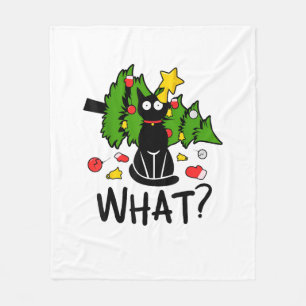 Grappige Zwarte Kat Kerstboom Kerstman Merry Santa Fleece Deken