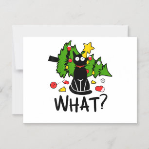 Grappige Zwarte Kat Kerstboom Kerstman Merry Santa Magnetische Uitnodiging