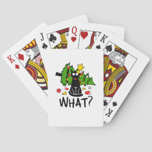 Grappige Zwarte Kat Kerstboom Kerstman Merry Santa Pokerkaarten
