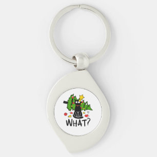 Grappige Zwarte Kat Kerstboom Kerstman Merry Santa Sleutelhanger