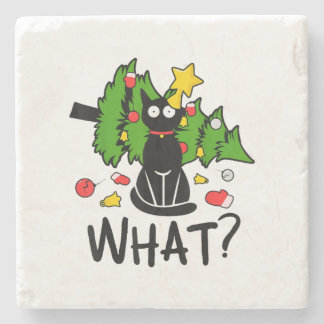 Grappige Zwarte Kat Kerstboom Kerstman Merry Santa Stenen Onderzetter