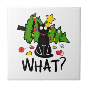 Grappige Zwarte Kat Kerstboom Kerstman Merry Santa Tegeltje