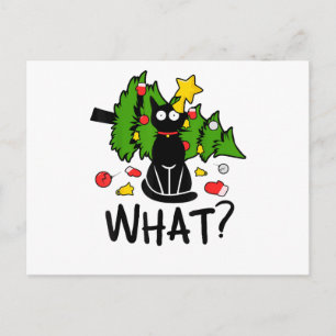 Grappige Zwarte Kat Kerstboom Kerstmis Merry Santa Briefkaart