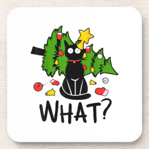 Grappige Zwarte Kat Kerstboom Kerstmis Santa Humor Bier Onderzetter