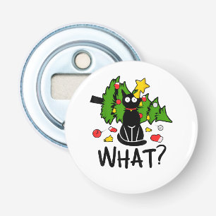 Grappige Zwarte Kat Kerstboom Kerstmis Santa Humor Button Flesopener