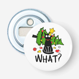 Grappige Zwarte Kat Kerstboom Kerstmis Santa Humor Button Flesopener