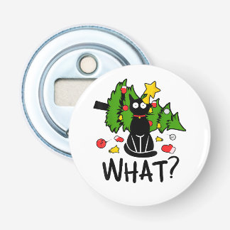 Grappige Zwarte Kat Kerstboom Kerstmis Santa Humor Button Flesopener