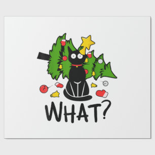 Grappige Zwarte Kat Kerstboom Kerstmis Santa Humor Cadeaupapier