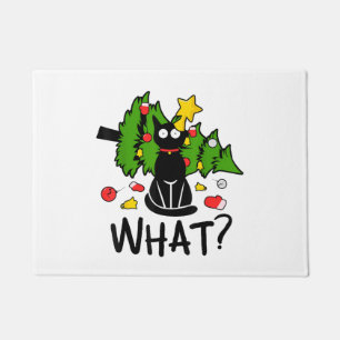 Grappige Zwarte Kat Kerstboom Kerstmis Santa Humor Deurmat