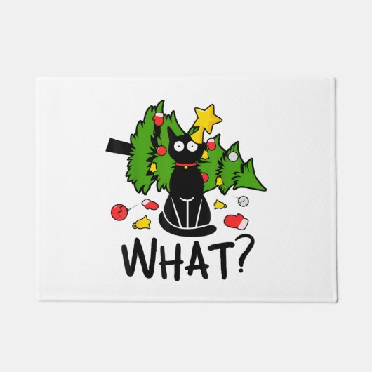 Grappige Zwarte Kat Kerstboom Kerstmis Santa Humor Deurmat (Voorkant)