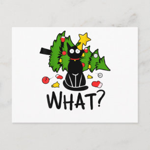 Grappige Zwarte Kat Kerstboom Kerstmis Santa Humor Feestdagenkaart