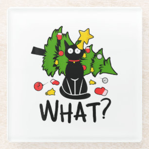 Grappige Zwarte Kat Kerstboom Kerstmis Santa Humor Glazen Onderzetter