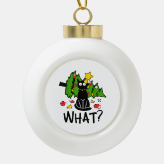 Grappige Zwarte Kat Kerstboom Kerstmis Santa Humor Keramische Bal Ornament