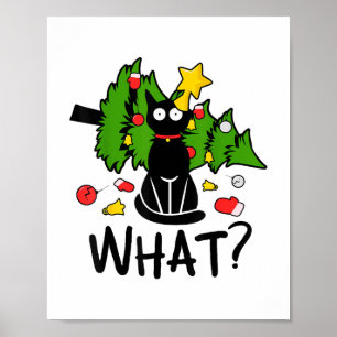 Grappige Zwarte Kat Kerstboom Kerstmis Santa Humor Poster