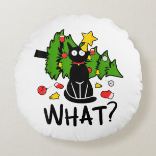 Grappige Zwarte Kat Kerstboom Kerstmis Santa Humor Rond Kussen
