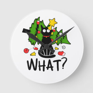 Grappige Zwarte Kat Kerstboom Kerstmis Santa Humor Ronde Klok