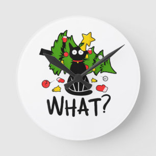 Grappige Zwarte Kat Kerstboom Kerstmis Santa Humor Ronde Klok