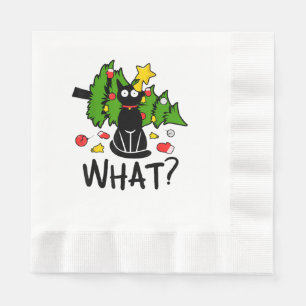 Grappige Zwarte Kat Kerstboom Kerstmis Santa Humor Servet
